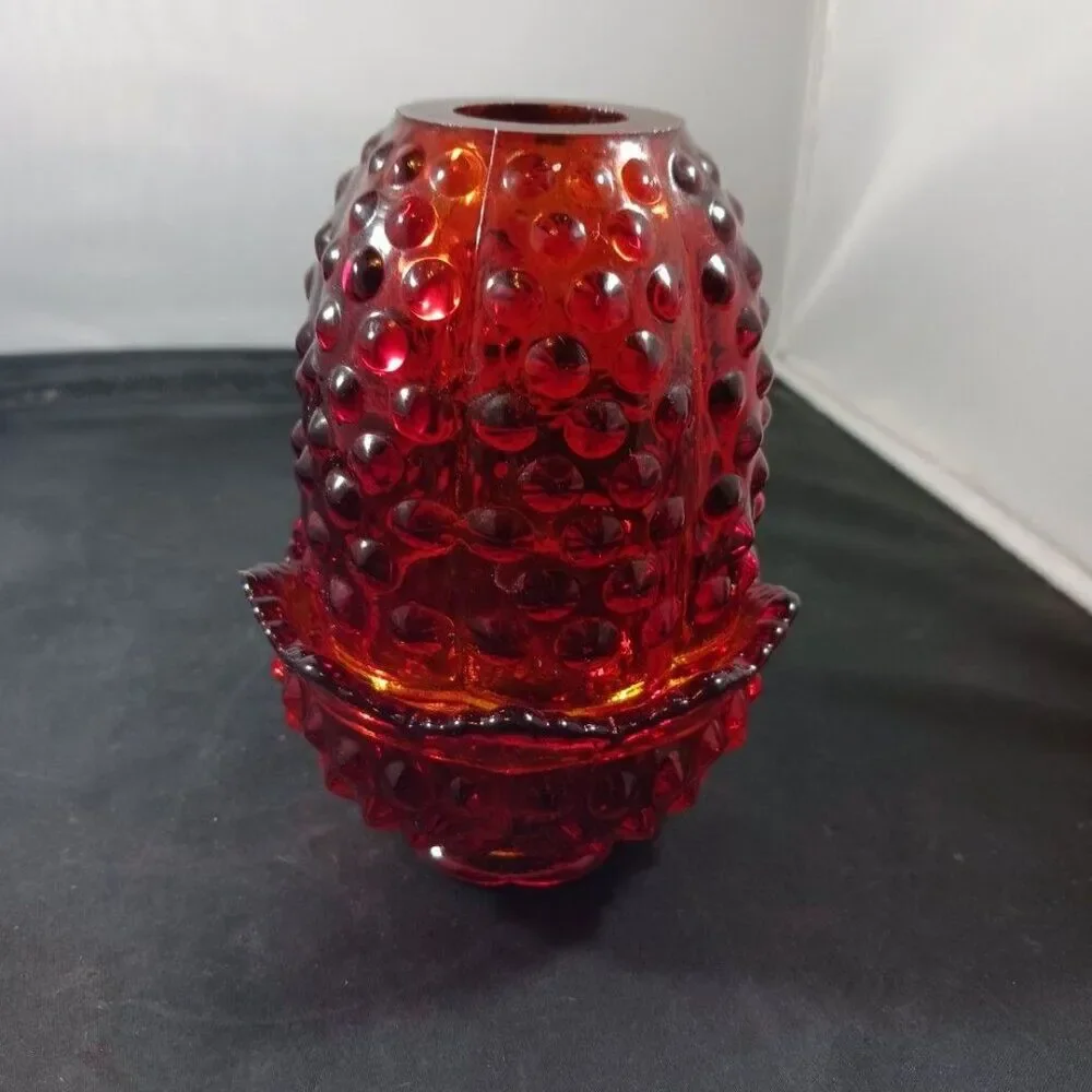 Fenton Art Glass MCM Hobnail Amberina Fairy Lamp